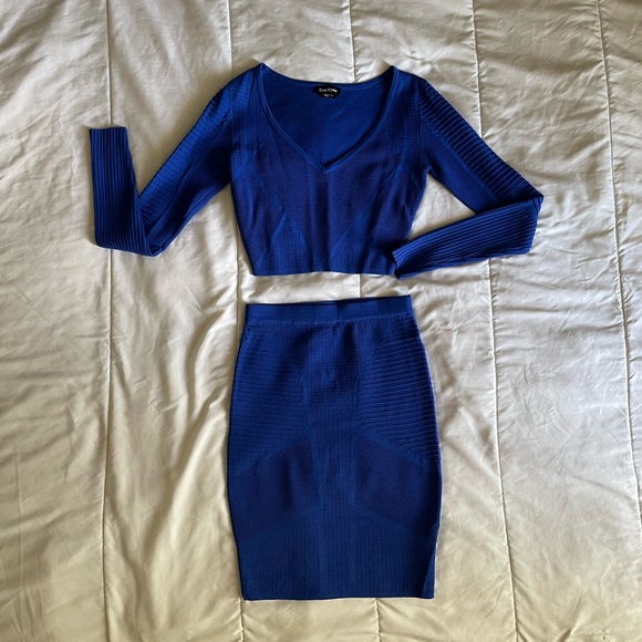 bebe Dresses & Skirts - New Cobalt Blue Bebe Bodycon Crop top long sleeve Skirt Set